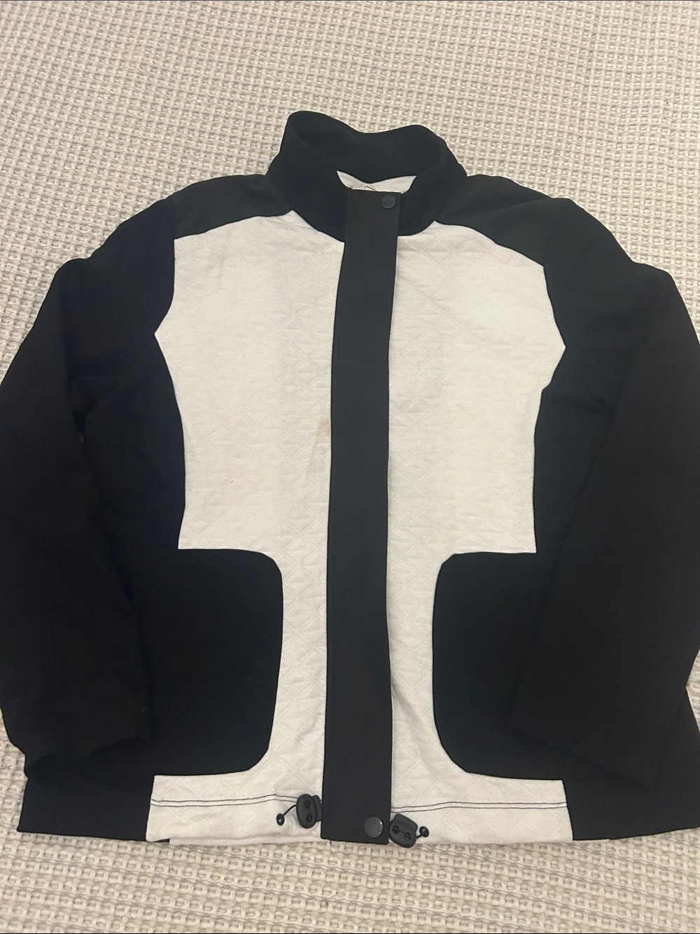 Allison Daley Black and White Quilted-Panel Windbreaker